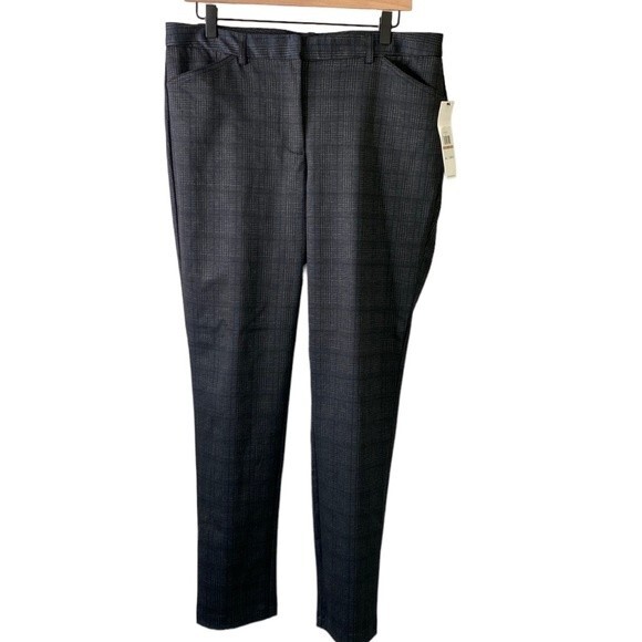 Calvin Klein Plaid Slim Fit Straight Leg Dress Pant Trouser High Waist Stretchy - Picture 1 of 13
